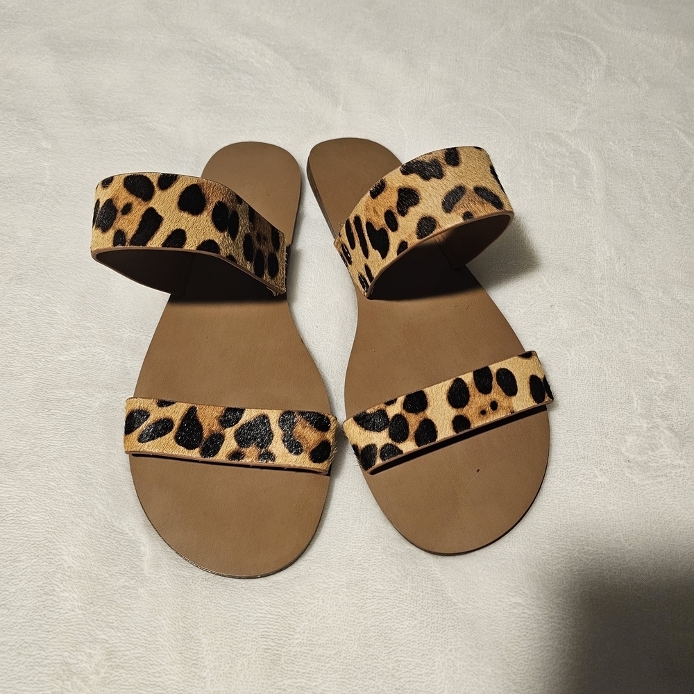 J. Crew Sandals Size 8 Leopard Print Tan & Black